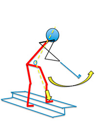 Dynamisches Gleichgewicht - Beinarbeit beim Treppensteigen im Rückschwung stabilisiert den Körperschwerpunkt gegen ein Zurückfallen